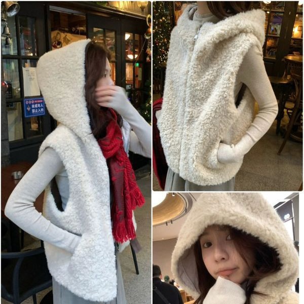 Creamy and gentle heroine hooded vest / super slimming and long legs recommended pants for all seasons