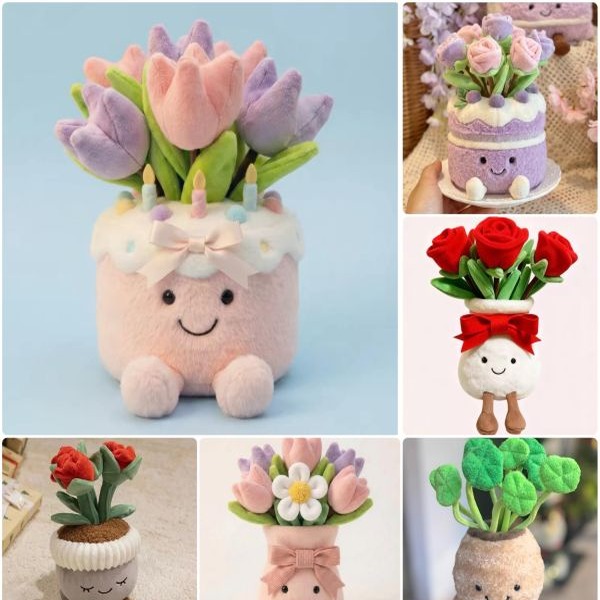 Healing Bouquet Cake Potted Doll Ornament JellyCat Smiling Doll Ornament / Healing Warm Heart Healing Pendant