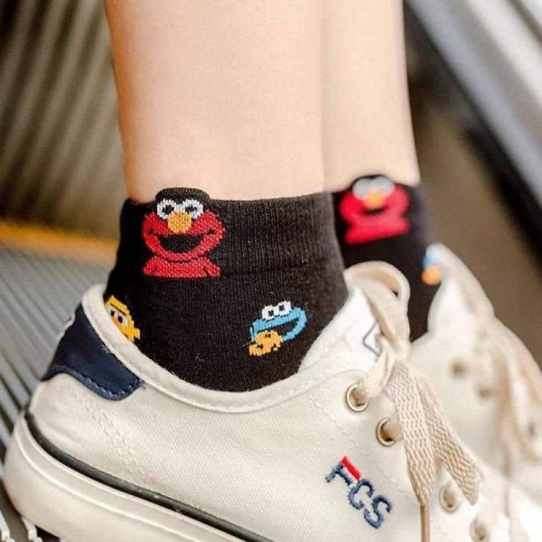 Girls' full-length ELMO three-color socks (1 set of 6 pairs)