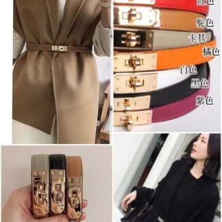 Pony Kelly same style cowhide gold lock buckle thin belt